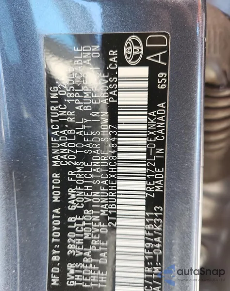 2017 Toyota Corolla L from USA, damaged, VIN 2T1BURHEXHC848437